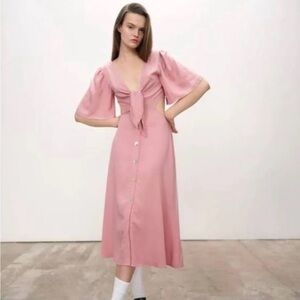 NWT Zara Tie Front Cut-out Pink Open Back Midi Dress